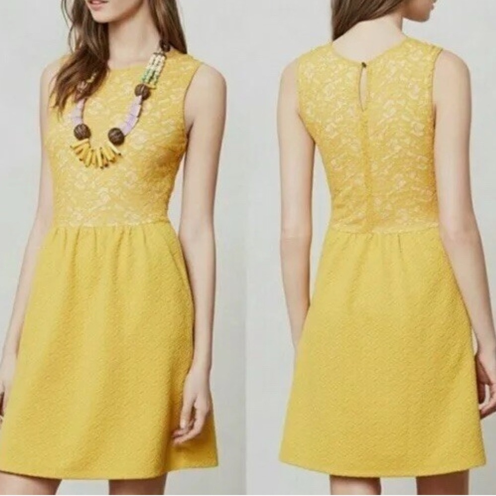 Anthropologie Maeve Yellow Lace Dress M
